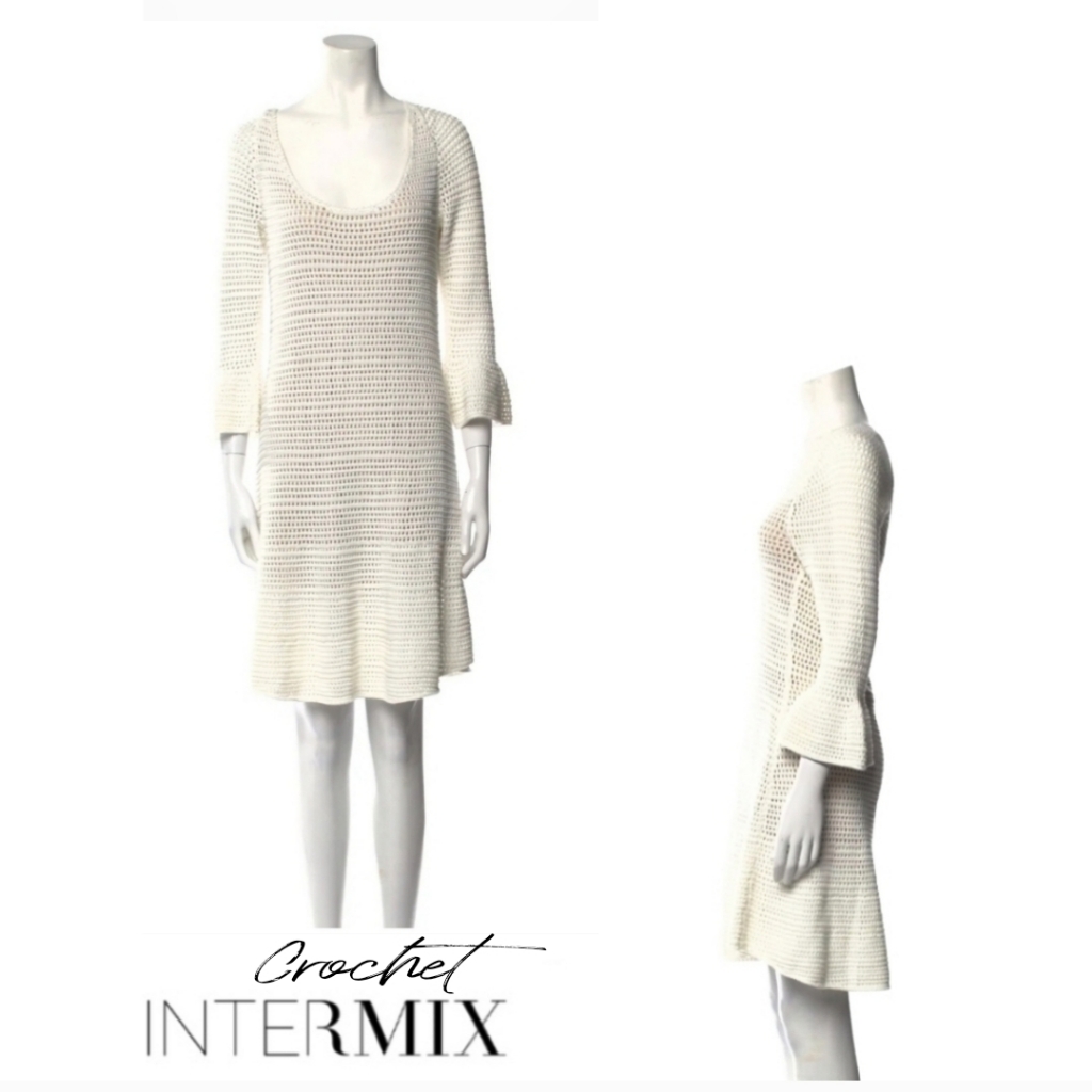 Intermix Shift Dress White Crochet & Cutout Accents Xl Nude Lining.